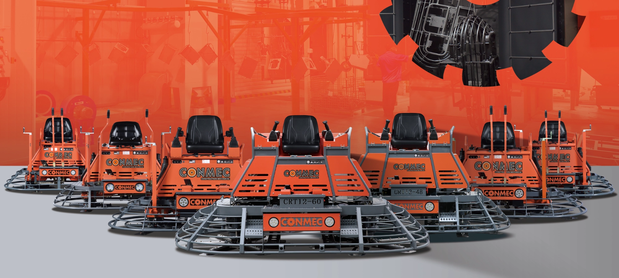 CONMEC Europe full lineup of ride-on power trowels